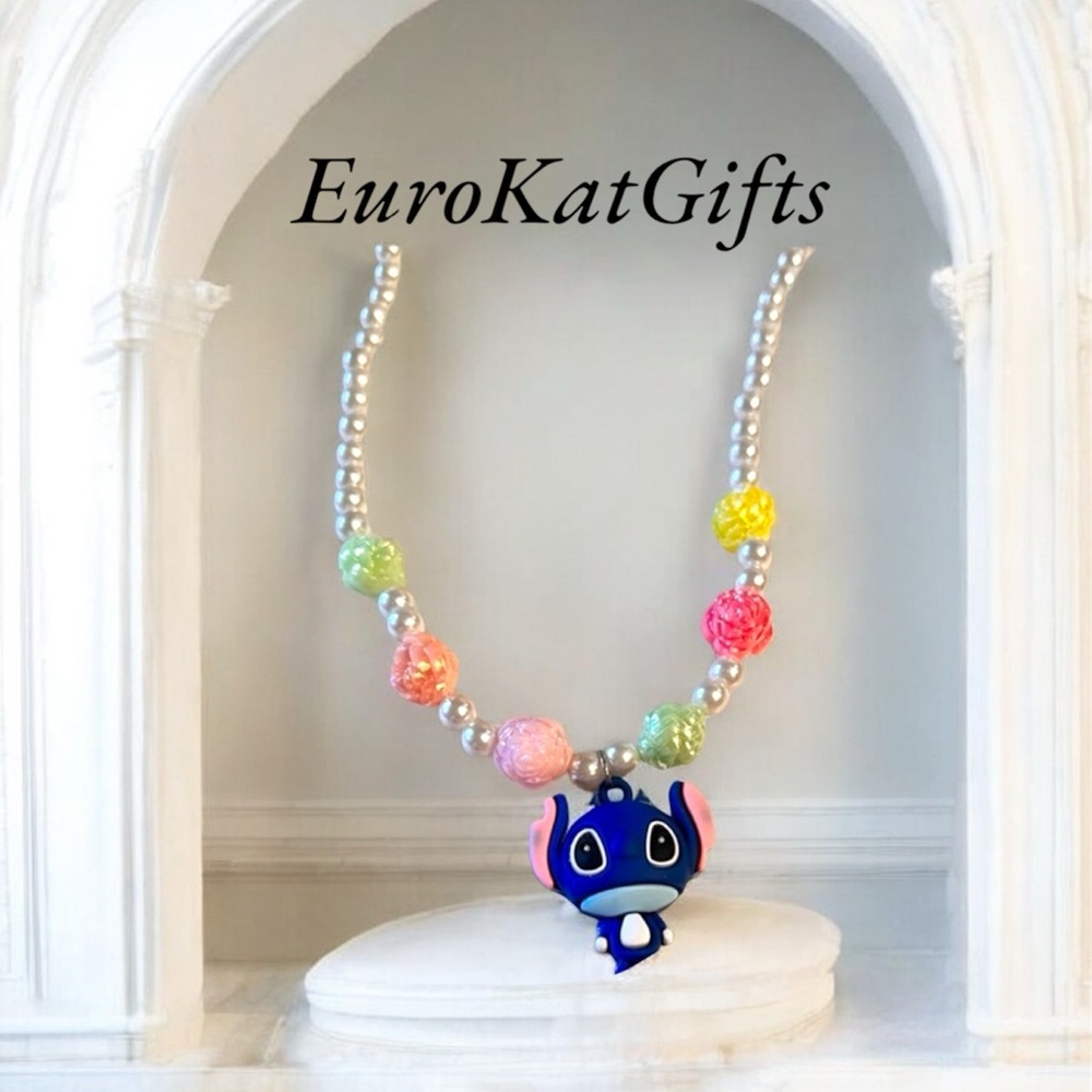 Disney Stitch Necklace Bracelet set Pearl and color beads Stitch pendant NEW